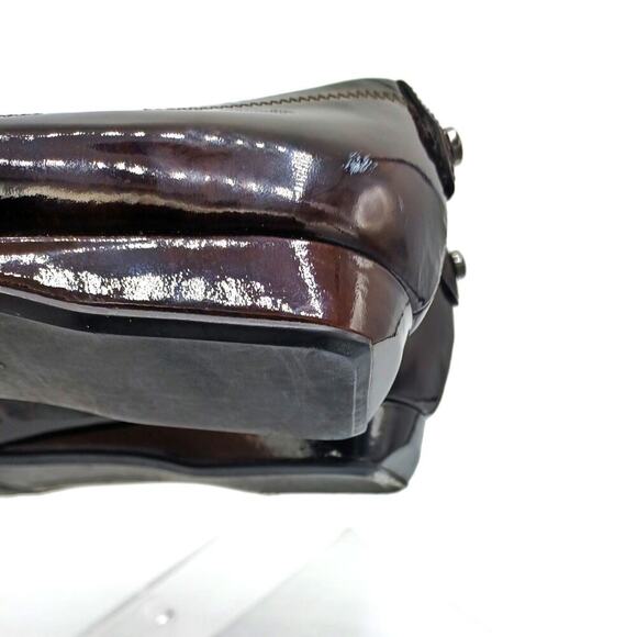 Stuart Weitzman Burgundy Patent Ballet Flats | Silver Buckle | Fall Office Chic - Picture 12 of 14